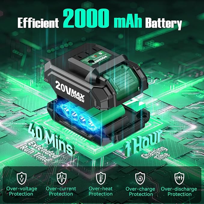 K I M O. Cordless Leaf Blower and Vacuum Combo 4 In 1 3 Nozzles for Inflation and Deflation 190MPH/260CFM Smart Panel with 3 Modes 20 Extended Tube 2000mAh Battery Cordless Blowers for Lawn Care