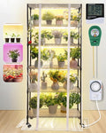 Meonum Indoor Greenhouse with Grow Lights 6 Tier Metal Plant Shelf with Cover (30 x 13.8 x 70.8) 5 Pack Full Spectrum Growing Lamps for Seed Starting Grow Rack with Timer Thermometer pH Meter