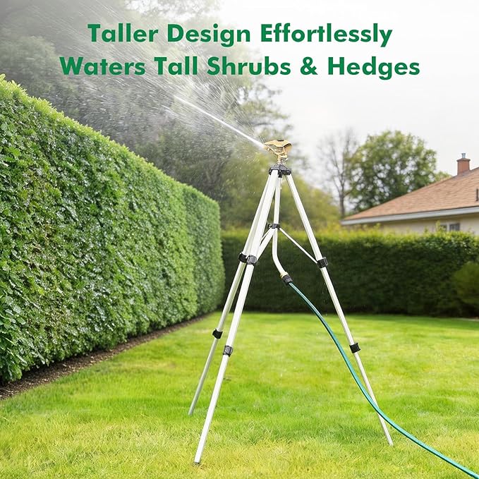 RESTMO 2 Pack 48” Large Full Metal Impact Sprinkler Head on Tripod Base 360° Rotating &amp Height Adjustable Tripod Heavy Duty Zinc Alloy Sprinkler for Large Yard and Lawn Irrigation