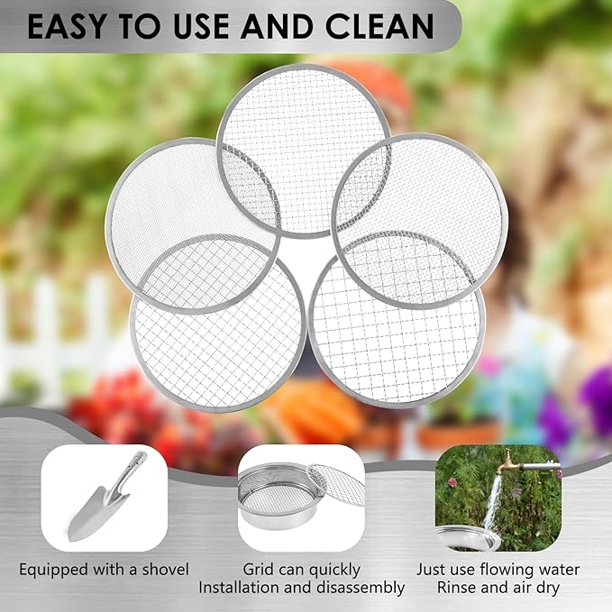 Stainless Steel Soil Sieve Stainless Steel Soil Sieve Interchangeable Meshes Set Garden Filter with 9.45inch Diameter for Sand Rocks