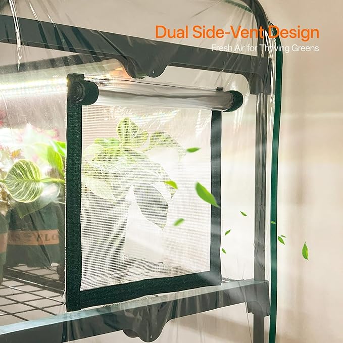 Bstrip Indoor Greenhouse with Grow Light 5-Tier Large Green House 5Pcs Grow Lights for Seed Starting with Timer PVC Tent with Airflow Windows Indoor Greenhouse Cabinet 40.2x18.9x74.8in