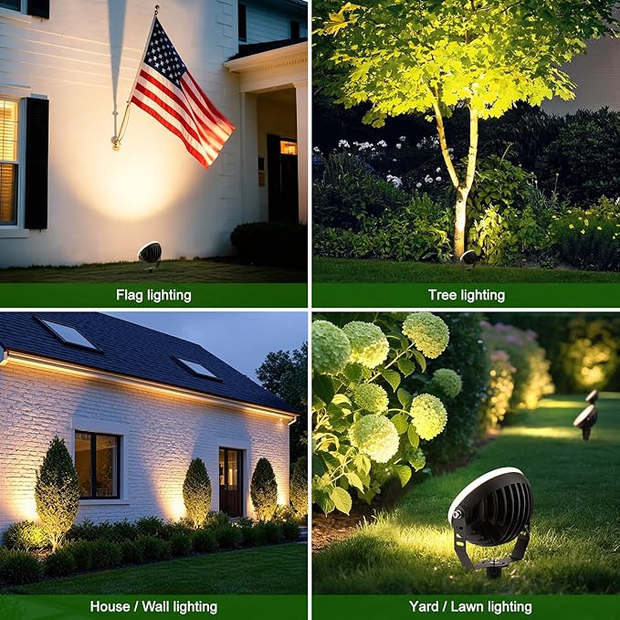 24W LED Edge-Lit Landscape Spotlight IP67 Waterproof 120V 3000K Thickened Aluminum 270° Adjustable Bracket for Yard Garden Tree Architectural Lighting