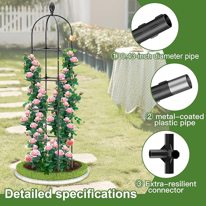 2 Pack Garden Obelisk Trellis 70 Tall Plant Support for Climbing Vine Metal Covered Plastic Coating Rustproof Heavy Duty Rose Trellis Indoor Outdoor(Black 70 * 11.8 * 11.8IN（H*W*L）)
