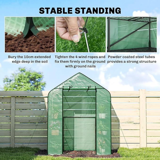 Outsunny 4.7' x 2.3' x 6.2' Small Greenhouse for Outdoors 3 Tiers 6 Shelves Portable Greenhouse with UV-Resistant PE Cover Walk-in Green House with Roll-Up Door Green