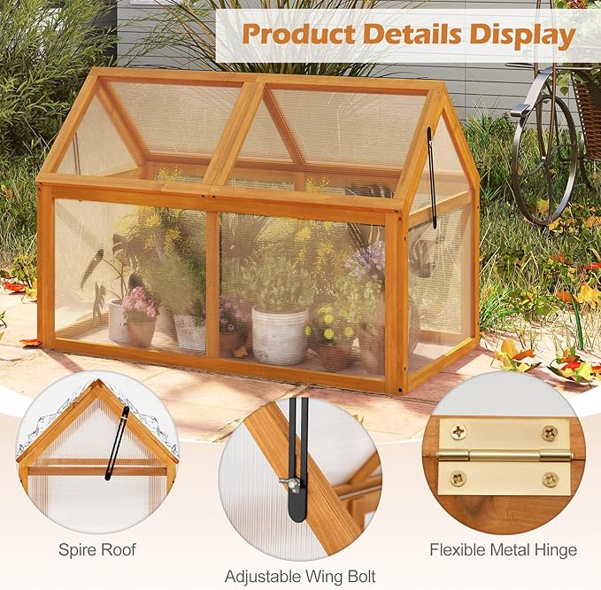 Wood Cold Frame Greenhouse Portable Raised Planter Bed Protection with Transparent Flip-top Roof Small Hot House for Balcony Garden Sunroom Indoor Outdoor (40”x21”x28”)
