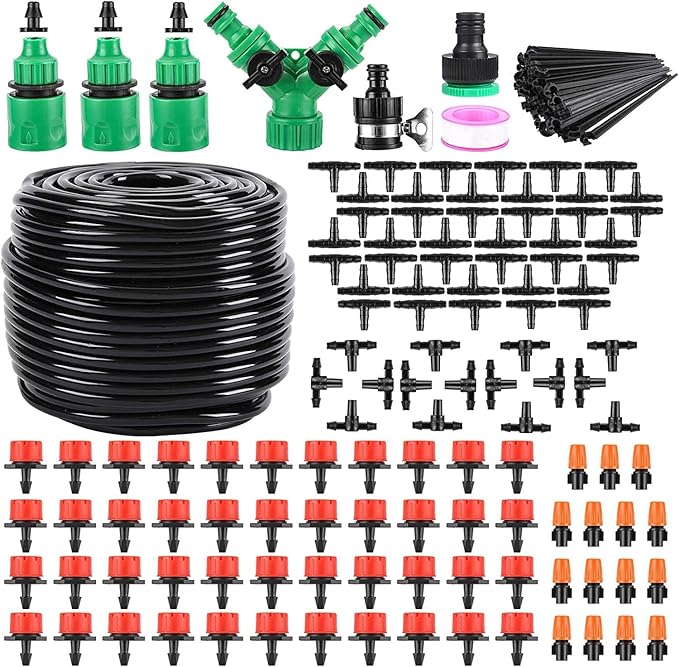Drip Irrigation System 164FT 180 Pack Garden Drip Irrigation Kit 1/4 Blank Tubing Drip Kit DIY Automatic Irrigation Equipment Set for Garden Greenhouse Flower BedPatioLawn