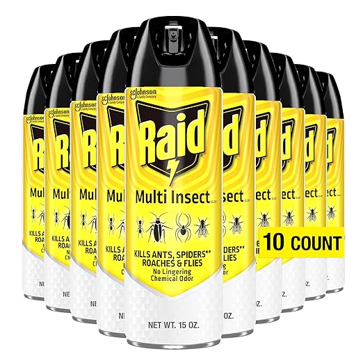 Raid Multi Insect Killer Aerosol Kills Ants Spiders Roaches and Flies No Lingering Chemical Odor Indoor and Outdoor Use 15 Ounce (Pack of 10)