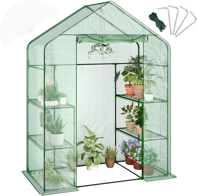 57x29x77 Inch Greenhouse for OutdoorPortable Walk in Greenhouses with Thicken PE CoverDurable Green House Kit with Window Vent 3 Tier 12 Shelves for Indoor Backyard Outside
