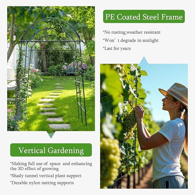 Garden Arch Arbor Trellis for Climbing Plants Outdoor 7.8 ft Extra Tall Cucumber Trellis Raised Bed Climbing Vine Plant Support Grape Vegetable Tomato Pumpkin Peas Bean Black