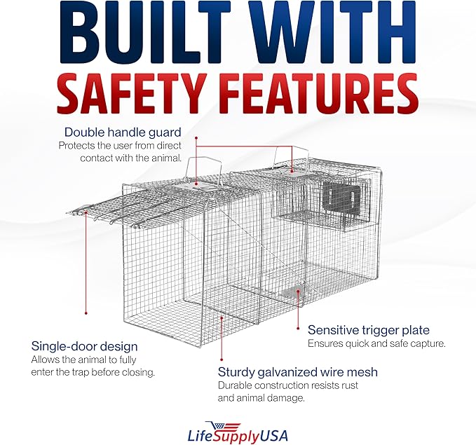 Heavy Duty Catch Release Large Live Humane Animal Cage Trap (58 x 26 x 17)