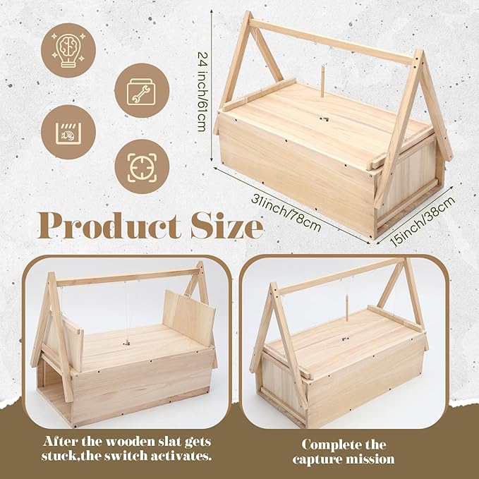 Qualirey 1 Pack Unassembled Wooden Armadillo Traps 24 Inch Outdoor Live Armadillo Traps for Yard Garden Safe Humane Animal Trap for Groundhogs Stray Dogs Cats Raccoons (No Fragrance)