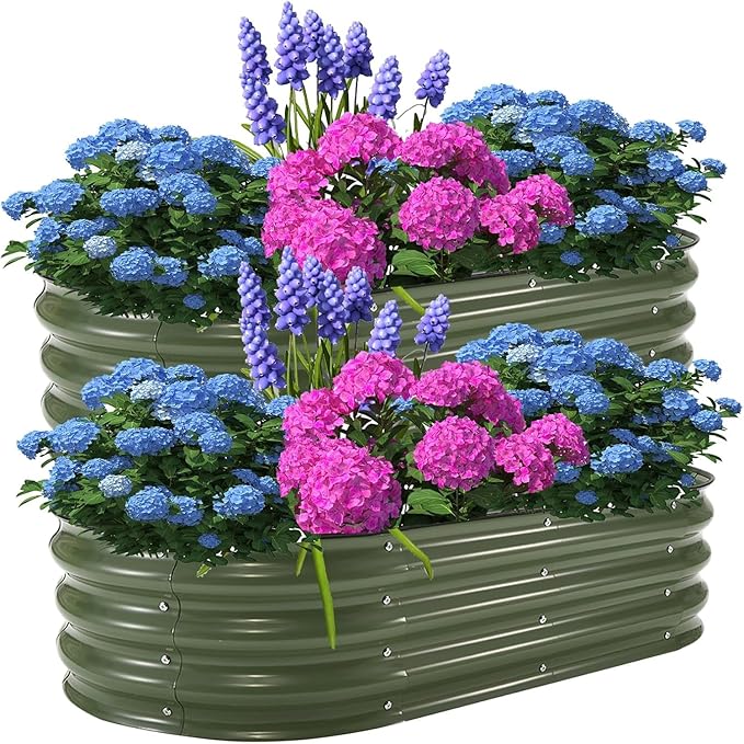 2-Pack 6×3×1 Ft Galvanized Steel Raised Garden Bed Outdoor Metal Planter Boxes for Vegetables Flowers &amp Herbs Above-Ground Gardening Beds Green