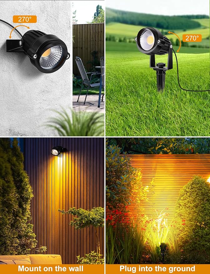 OurLeeme Outdoor LED Landscape Lighting - 4-in-1 LED Waterproof Spotlights for Outside with 36W Transformer Spotlight Landscape Lighting Plug in House Spot Lights Outdoor for Yard Garden (Warm)