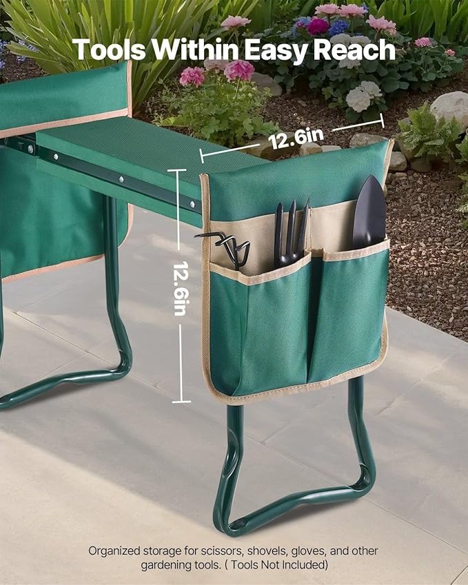 Garden Kneeler and Seat with 6 Thick EVA PadFolding Stool Bench330 lbs CapacityDual Tool BagsErgonomic Handles for SeniorsLightweight &amp Portable for GardeningWeedingPlanting