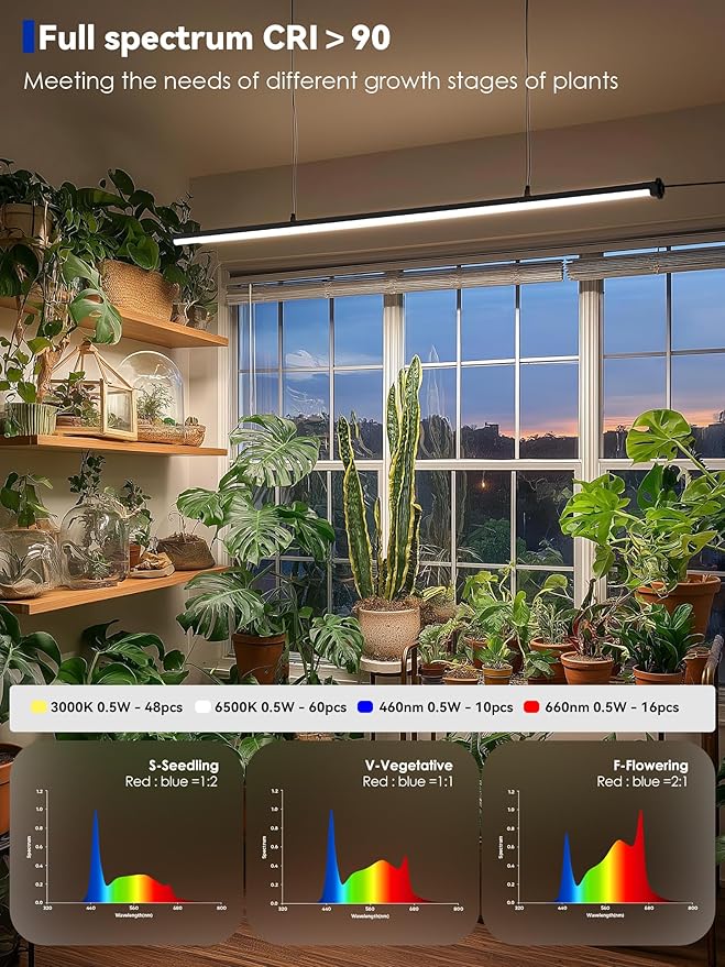 Grow Light with Auto-Timer Hanging and Standing Grow Lights for Indoor Plants3 Light Modes Detachable Full Spectrum Plant Lights for Wide Area Coverage in Indoor Plants (45 in)