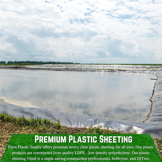 Farm Plastic Supply - Dura-Smooth Hydroponics Plastic Liner 20 mil Black/White - Hydroponic Growing Kit Hydroponic Liner Hydroponics Hydroponic Growing Pond Liner Durasmooth (18' x 40')