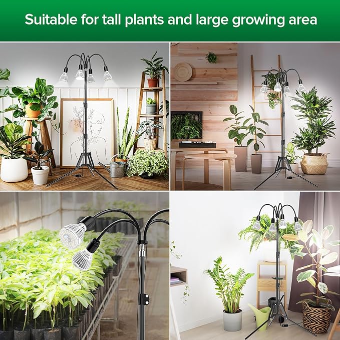 SANSI Grow Lights for Indoor Plants 128W Full Spectrum Plant Lights for Indoor Growing 35-64 inches Detachable Tripod Standing Grow Light with High PPFD No Dimmable 4 Pack of Par25 32W Bulb