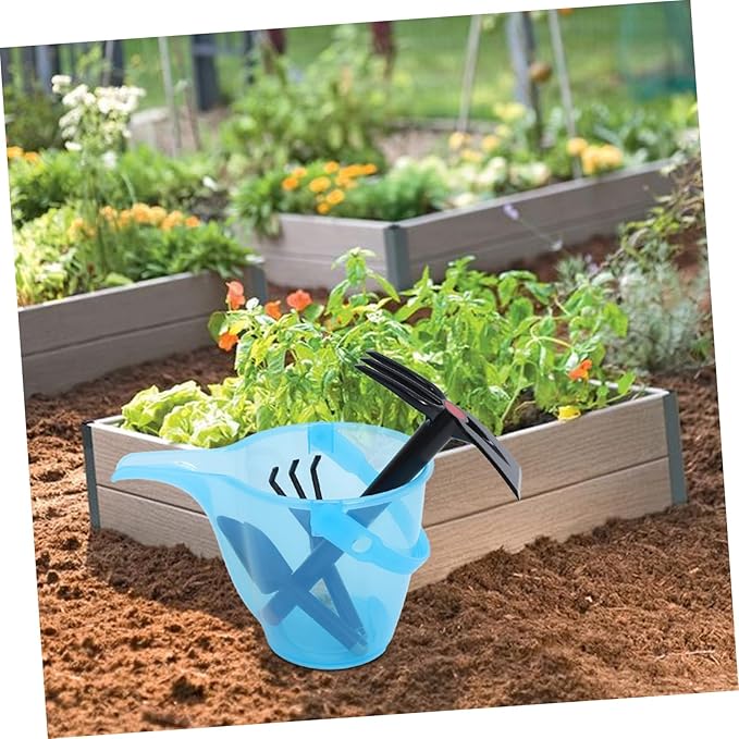 Happyyami Heavy Duty Gardening Shovel Set with Bucket and Soil Fork Portable Tools for Beach Garden and Farm Use Compact Outdoor Transplanting and Digging Kit