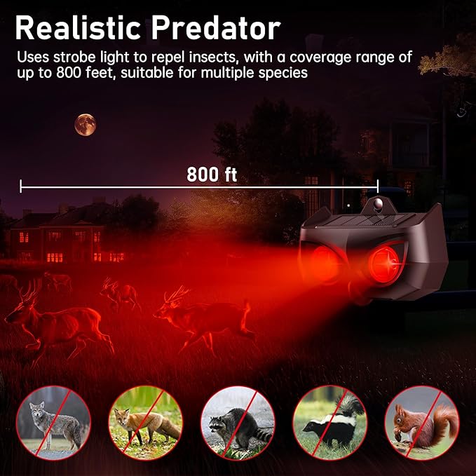 2025 Solar Nocturnal Animal Repeller4 Pack Racoon Repellent OutdoorWaterproof Deer Repellent DeviceWall-Mounted Red Flashing Light Skunk Fox Coyote Deterrent for Chicken Coop Garden Yard