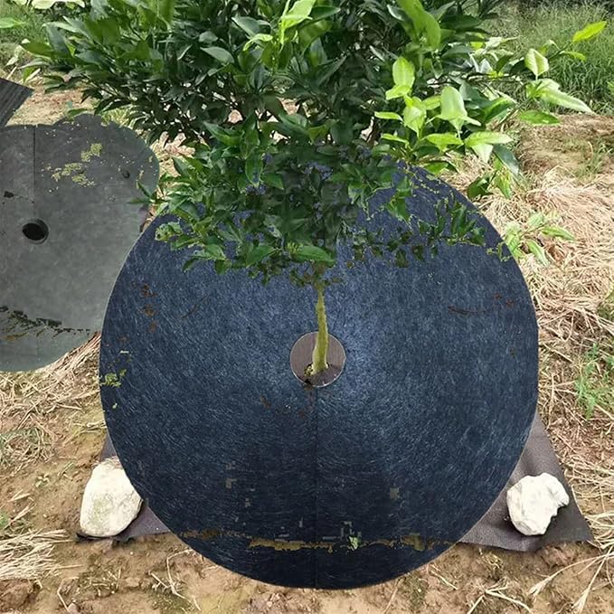 Non-Woven Tree Mulch 10pcs Mulch Orchard Ground Cover Barrier Mat Weed Control Fabric Landscape Round Tree Non Woven Block Outdoor Garden Tree Mulch Mats(25x3cm)