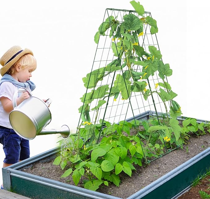 VEVOR Cucumber Trellis for Climbing Plants46 H x 32 W Foldable Cucumber Trellis Set with Plant Clips Metal Garden Trellis for Raised Bed Outdoor Plant Grow Support for Tomato Vegetable(2 Pack)