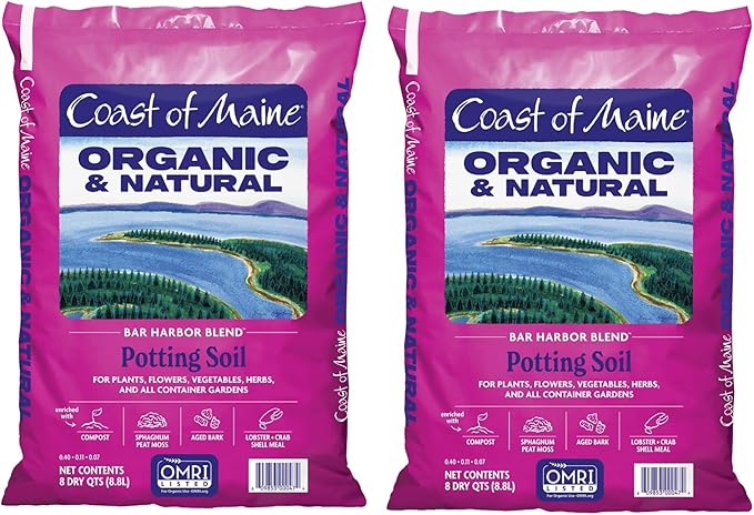 Coast of Maine Bar Harbor Blend 8qt (Pack of 2) Organic and Natural Potting Soil for Houseplants Flowers Vegetables Herbs and Containers