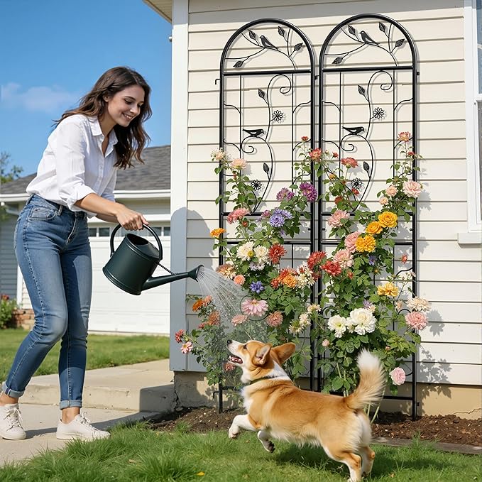 2 Pack 87x20 Inch Black Metal Garden Trellis Heavy Duty Outdoor Tall Plant Trellis for Climbing Rose Bush Clematis Jasmine Morning Glory Flowers &amp Vines