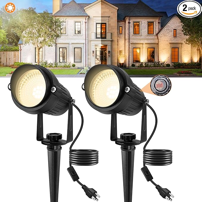Dusk to Dawn Outdoor LED SpotlightOutdoor Landscape Lighting with Photocell Sensor 3000K Warm White Waterproof Spot Lights for Yard Flag Pole House Garden Tree(2 Pack)