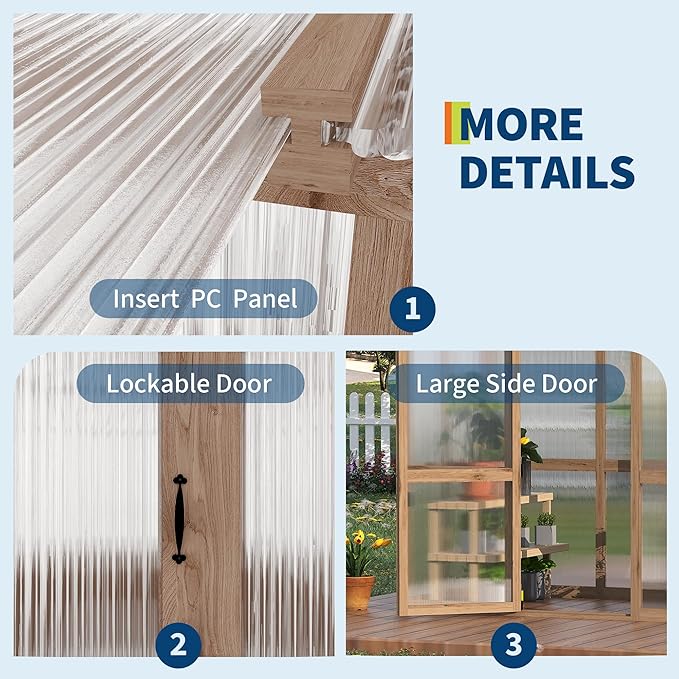 4x6FT Wooden Greenhouse with Cedar Frame Outdoor Wood Greenhouses with Roof Vent Wood and Polycarbonate Walk-in Greenhouse