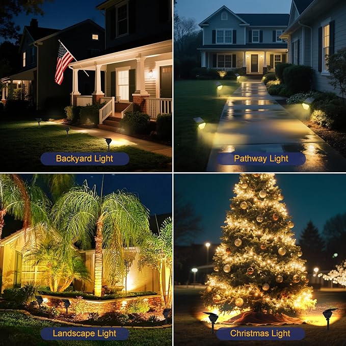 T-SUN Solar Lights Outdoor Waterproof IP65 12 Pack LED Solar Spot Lights Color Changing IP65 Waterproof Smart Auto On/Off for Outside Landscape Garden Yard Lawn Pathway Patio Driveway