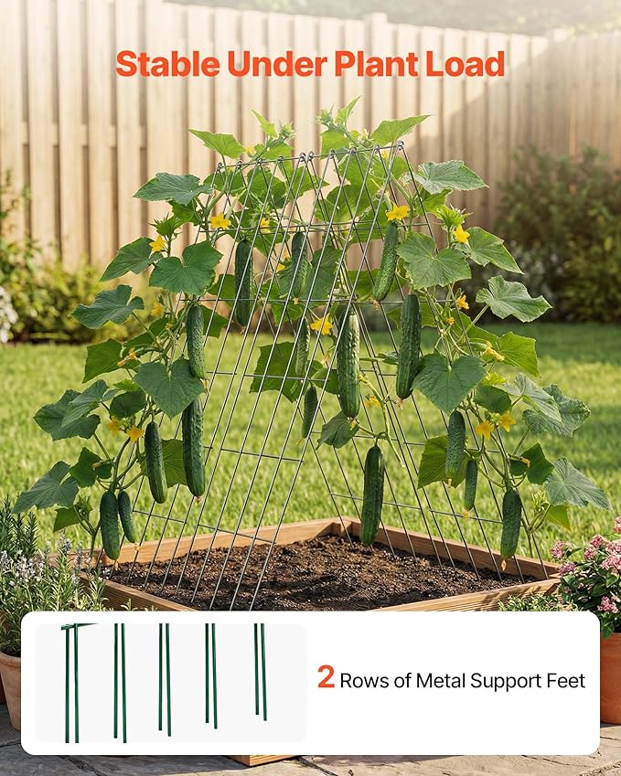 VEVOR Cucumber Trellis No Assembly Required 39 High 2 Pack Foldable A-Frame Garden Trellises for Raised Bed Metal Rustproof Outdoor Climbing Plant Support for Vine Peas Beans Tomato Flowers