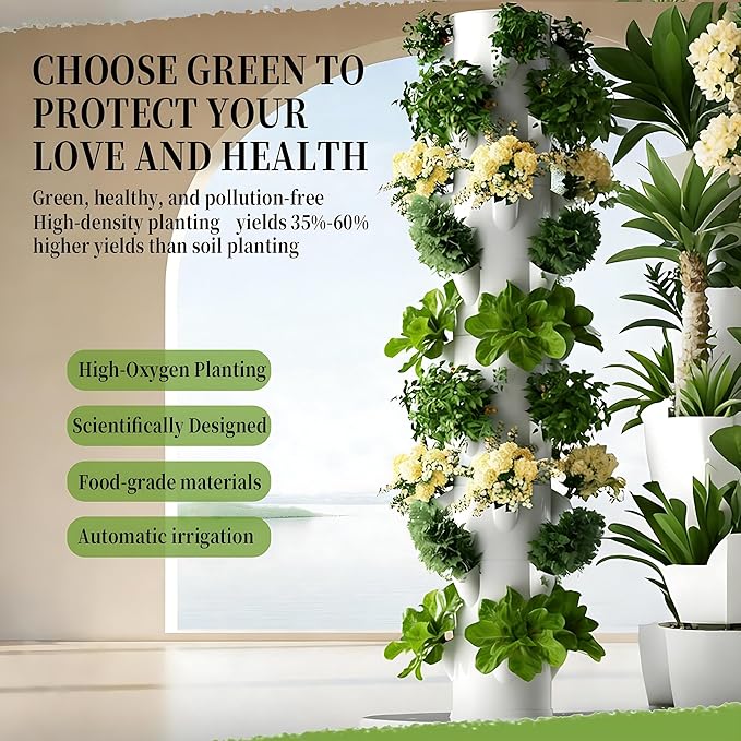 Multi-Layer hydroponic Planting Tower 20/28/36-Plant Indoor hydroponic Tower hydroponics Water Tank and Pump LED Grow Lights for Vegetables Herbs and Strawberries Withlights-7Layer