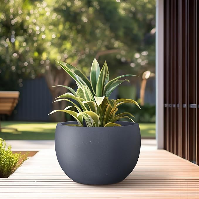 Kante 15.7 Dia Round Concrete Planter Outdoor/Indoor Large Bowl Plant Pots with Drainage Hole and Rubber Plug for Garden Patio Balcony Home Charcoal
