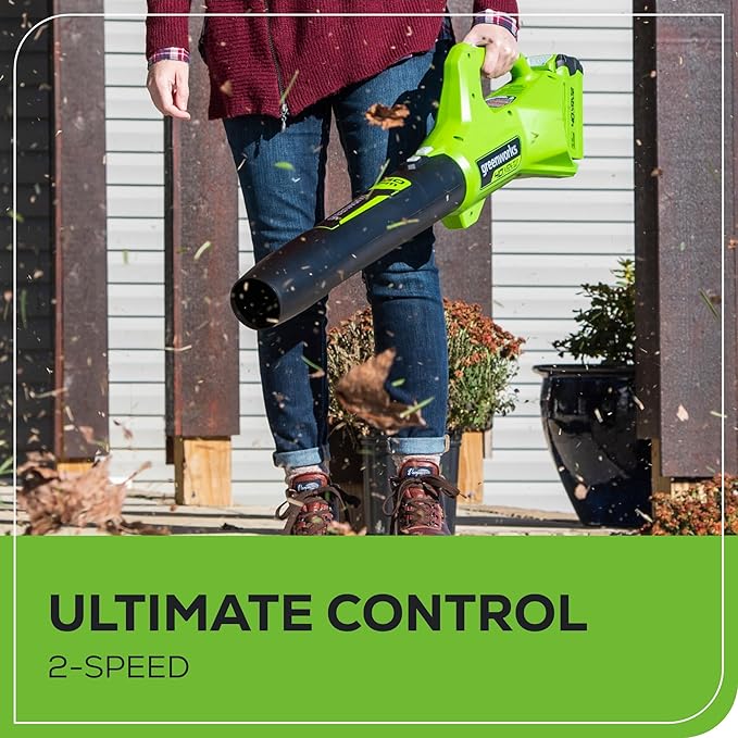 Greenworks 40V (100 MPH / 350 CFM) Cordless Axial Leaf Blower 2.0Ah Battery and Charger Included