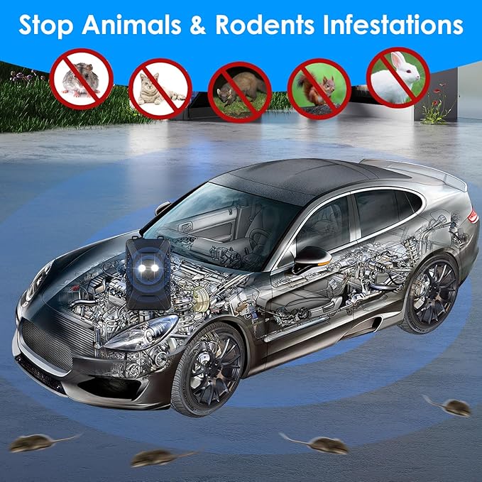 2026 Upgraded Rodent Repellent for Car Engines Ultrasonic Mouse Repellent Plug-in Battery Operated Car Rodent Repellent Under Hood Keep Mice Rat Squirrel Out of Car Attic Garage Barn2 Pack