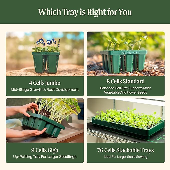 Vego garden 10 x 20 76 Cells Seed Starter Tray Stackable Seedling Starting Germination Trays for Plants Planting Vegetables Herbs Flowers 4 Sets