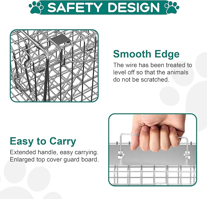 Nouva 24 Live Animal Cage Trap - Steel Large Folding Humane Cat Trap Raccoon Trap w/Handles for Rabbits Stray Cats Squirrels Skunk Groundhogs and Opossums