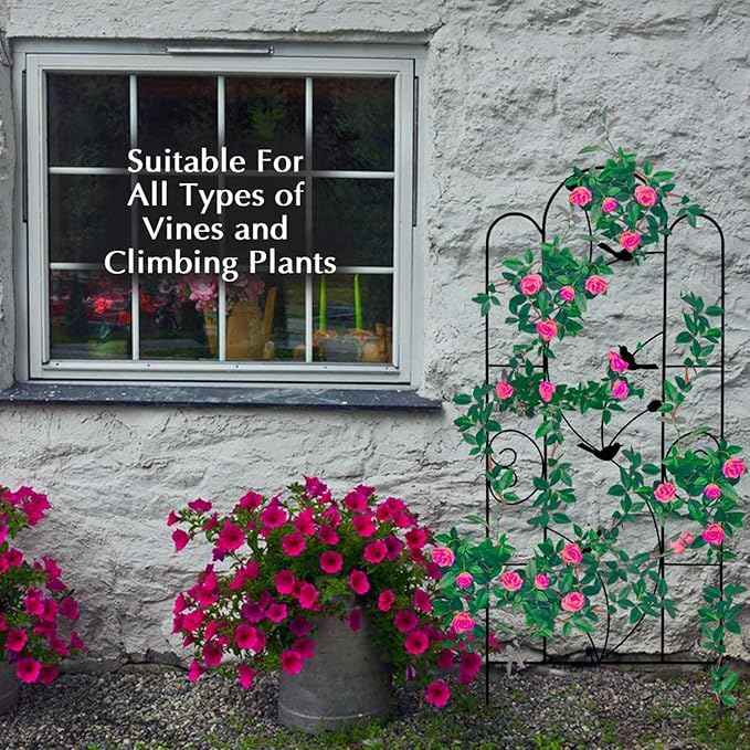 Garden Trellis 8x21in Black Plant Support Frame Metal Plant Support Stakes for Climbing Vines and Flowers Stands