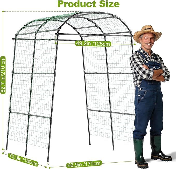 Miory Garden Arch Trellis for Climbing Plants Outdoor Cucumber Trellis for Raised Bed Steel with UV-Resistant PE Coated Plants Support Trellis (71 x 83 Inch)