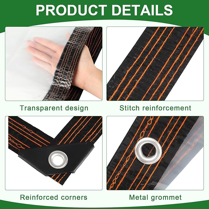 Windyun 2 Pack Heavy Duty Clear Tarps with Reinforced Edge Plastic Tarp Waterproof Plastic Cover Greenhouse Patio with Elastic Rope and Nylon Rope for Garden Furniture (6 x 10 ft)