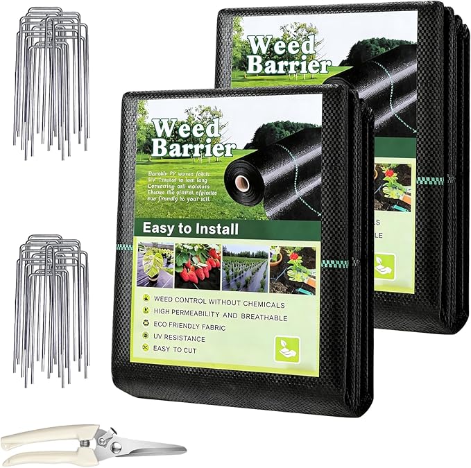 Weed Barrier Fabric Heavy Duty 4x100ft – Landscape Fabric with 40 U-Shaped Staples &amp Garden Scissors – Non-Woven Geotextile Ground Cover for Weed Control Garden Driveway &amp Patio