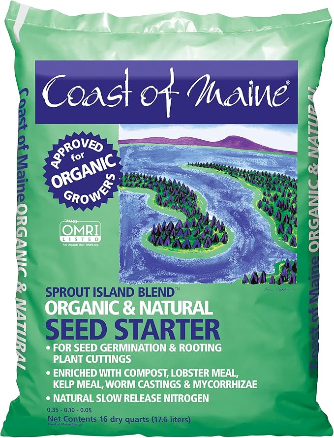 Coast of Maine Organic &amp Natural Sprout Island Blend Seed Starter - Seed Germination &amp Root Plant Cuttings w/Composted Manure Mycorrhizae Worm Castings &amp Kelp - Enhanced Drainage (16 Qt)