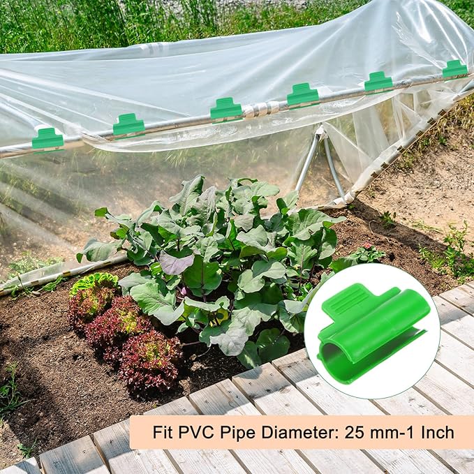 60-Pack Greenhouse Clamps for 1 Inch PVC Pipe Greenhouse Film Clamps Shading Net Rod Clip for Garden Net/Row Cover/Greenhouse Plastic [Grass Green]