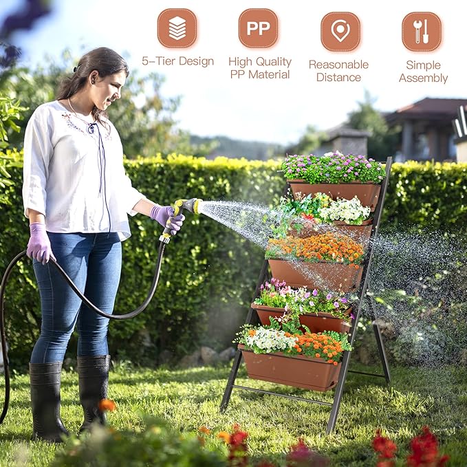 Safstar 5-Tier Vertical Raised Garden Bed Freestanding Garden Planter with 5 Container Boxes Elevated Planter for Vegetables Fruits Flowers Herbs Good for Indoor &amp Outdoor Use (Brown 2)