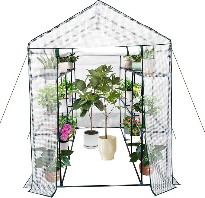 Walk-in Greenhouse for Outdoors Small Green House Outdoor with 3-Tier Shelves Roll-Up Zippered Door &amp Mesh Window All-Season Plant House for Vegetables Herbs Flowers for Patio Backyard Gardenin