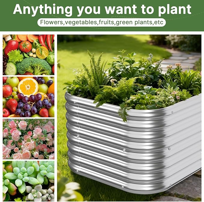 4 PCS Galvanized Raised Garden Bed Outdoor Metal Garden Bed for Vegetables Above Ground Garden Box for Flower Steel Raised Beds for Gardening - 2FT