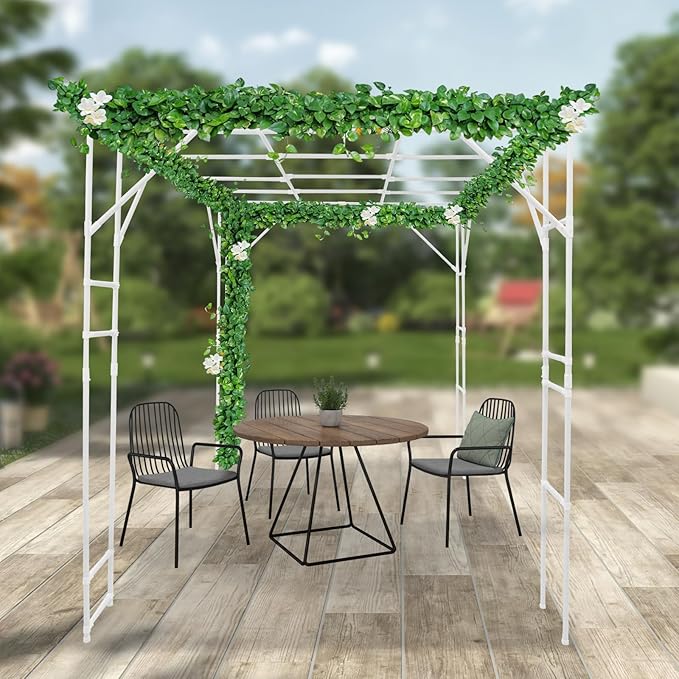 Plant Climbing Stand Large Outdoor Garden Arch Trellis Plant Climbing Display Rack for Courtyard and Garden Decoration (3 * 2 * 2.3m/9.84 * 6.56 * 7.54ft) (White)