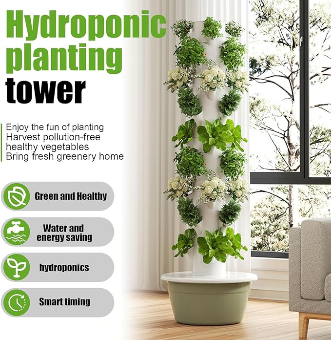 Aeroponic Vertical Grow Tower Soilless Hydroponic Planting System Indoor Vegetable Garden with Circulating Pump for Fast High-Yield Growth(7th Floor)
