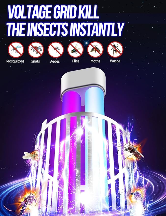 New Fi 4200V Bug Zapper Waterproof Electric Flying Insect Trap with LED Light ABS Housing Indoor Fly Trap and Outdoor Mosquito Zapper Plug‑in for Home Patio Garden