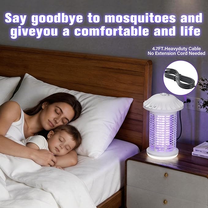 Bug Zapper Indoor &amp Outdoor Water Proof Mosquito Zapper with LED Light 4200V Electric Bug Zapper for Home Patio Office Courtyard（White）